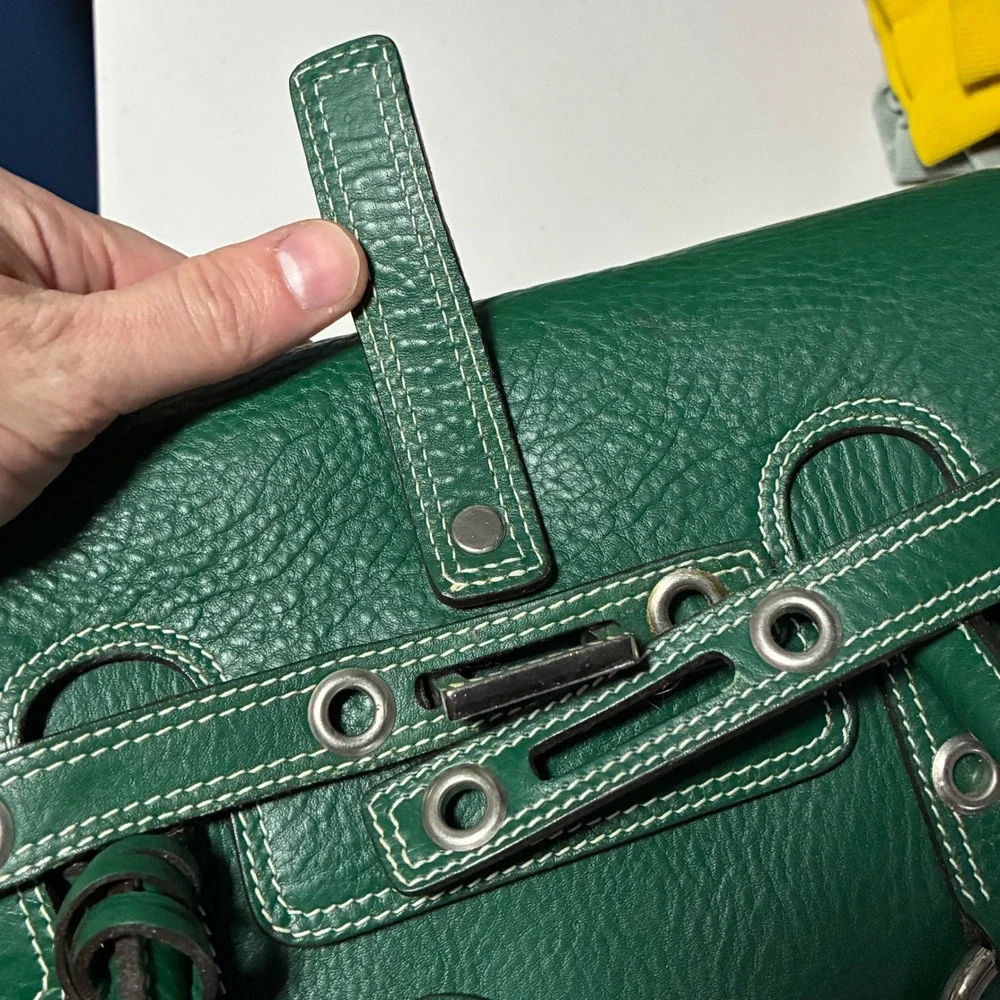 Luella Leather Bartley Giselle Grommet Satchel Hand Bag Green